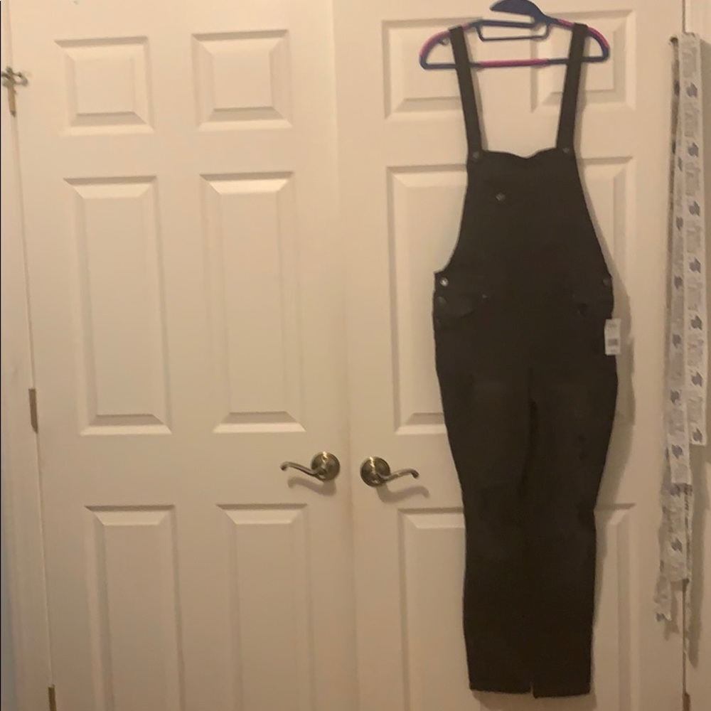 Black denim overalls